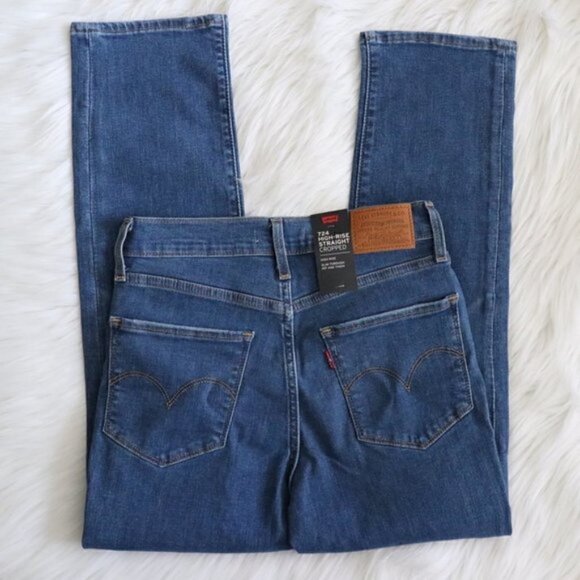 NWT Levi's 724 High Waisted Straight Leg Distressed Blue Denim Jeans Size 26 - Picture 5 of 7